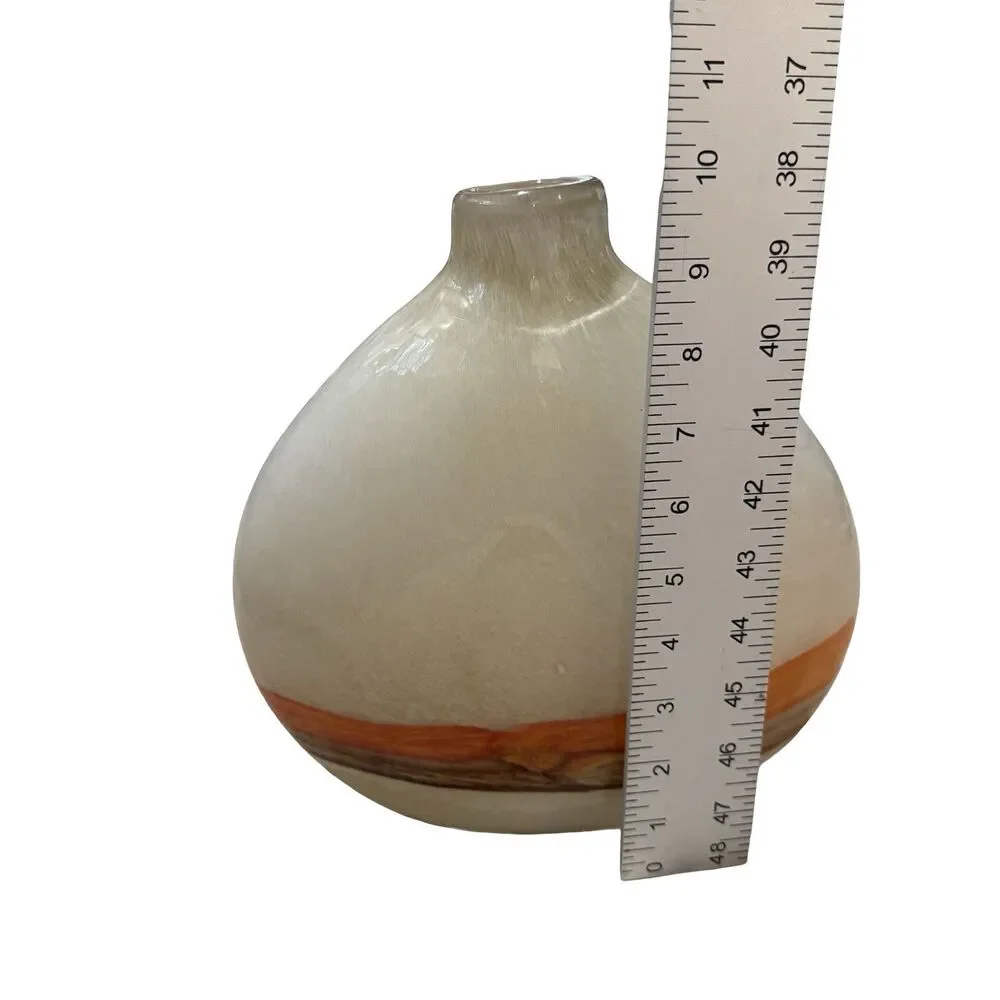 Pier 1 Imports Flat Bottle Glass Vase w/ Orange & Brown‎ Stripes Decorative 10